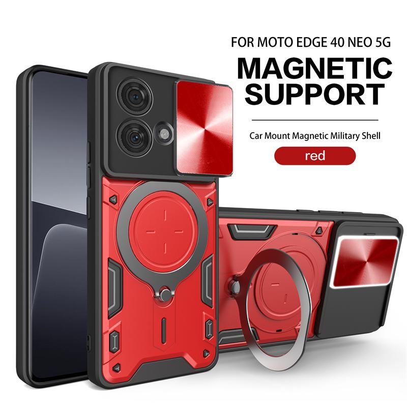 For Motorola Edge 40 Neo Case Slide Camera Lron Ring Protection Stands Kickstand Phone Case For Moto Edge 40 Neo 5G Back Cover
