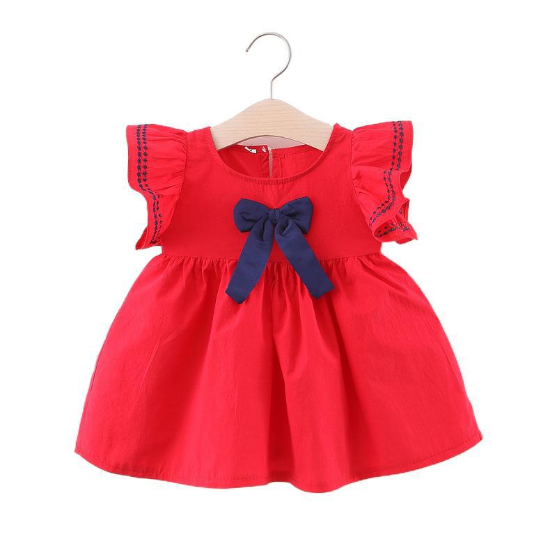 3078 Summer Girls' Korean Cotton Babydoll Dress: Short Puff Sleeves for Infants & Toddlers
