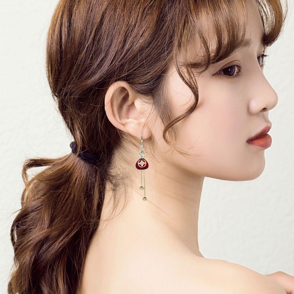 Dangle Earrings Blessing Purse Pendant Earring Jewelry Accessories New Year Earring  Lady
