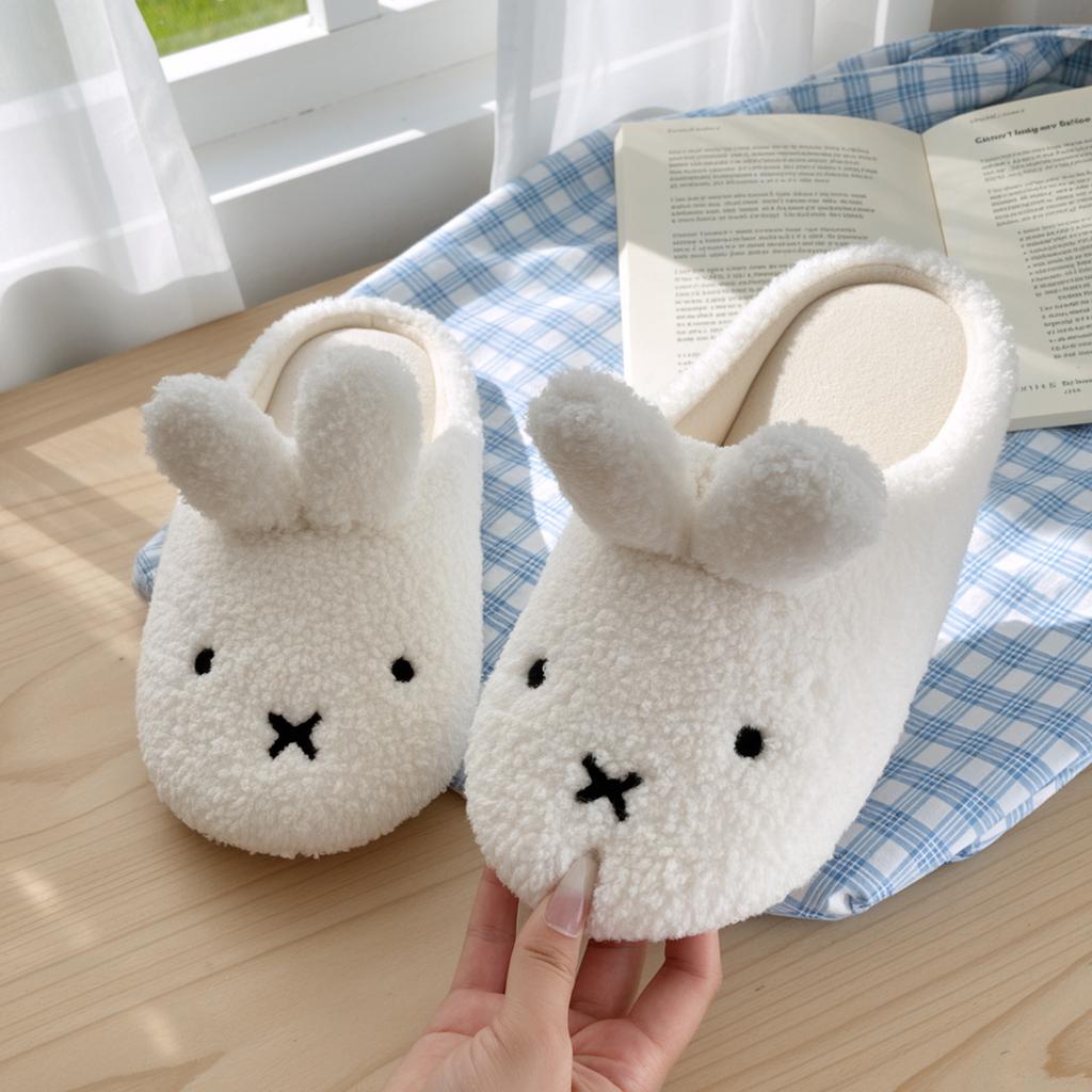 Pantofole in cotone con coniglietto tridimensionale stile cartone animato, nuove per autunno e inverno, per la casa, interne, antiscivolo, calde, carine, pantofole in cotone peluche