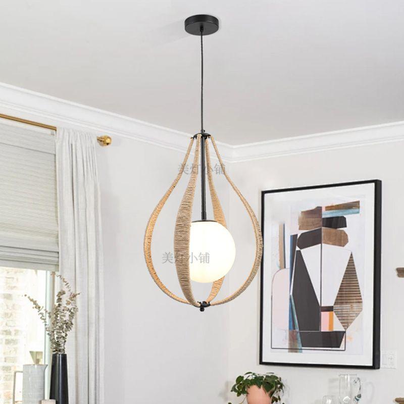 New American Country Handmade Rope Pendant Light Industrial Style Dining Room Bedroom Study Lamp