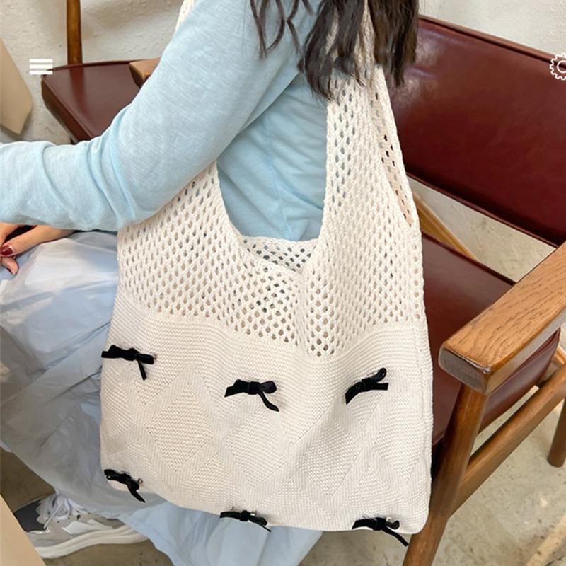 Yogodlns Wool Knitted Shopping Tote Bag for Women Vintage Cotton Girls Shoulder Bag Large Capacity Female Handbag Crochet Bag