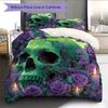 Flower Skull  Pattern Bedding Quilt Set Quilt Cover Pillowcase Home Decoration  Gift (1 * Duvet Cover + 2 * Pillowcase, Without Core)