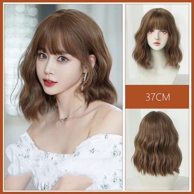 AS černé krátké rovné syntetické paruky s ofinou Bob paruka pro ženy Denní Cosplay Party Tepelně odolné umělé vlasy