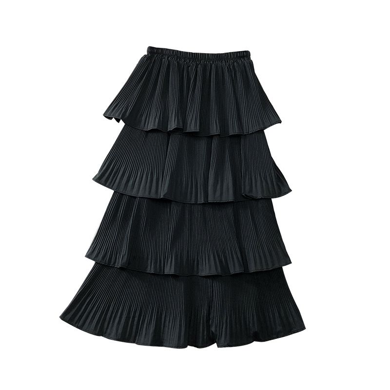 Solid Color High Waist Pleated Cake Skirt Pure Color High Waist Pleated Tiered Skirt
