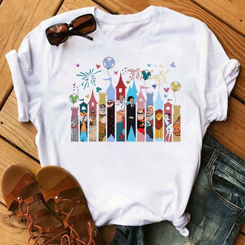 Funny Summer Disney Villains Printed Women T Shirts Round Neck Y2k Clothes Cartoon Graphic T Shirts 90s Female Tops Tees