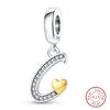 925 Silver Charm Beads Classic Gold Heart-Shaped 26 Letters Pendant For Bracelet DIY Charm Birthday Jewelry
