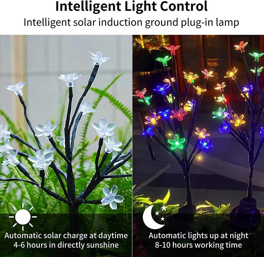 Solar Powered Garden Lights Outdoor Christmas Decoration Cherry Blossom Flower Tree Waterproof for Lawn Landscape SunLight