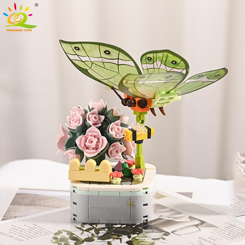 Non-Toxic Moc Insect Flower Building Blocks Flowerpot Bonsai Romantic Gift For Children Bricks Diy Potted Plants Model Kids Ornament