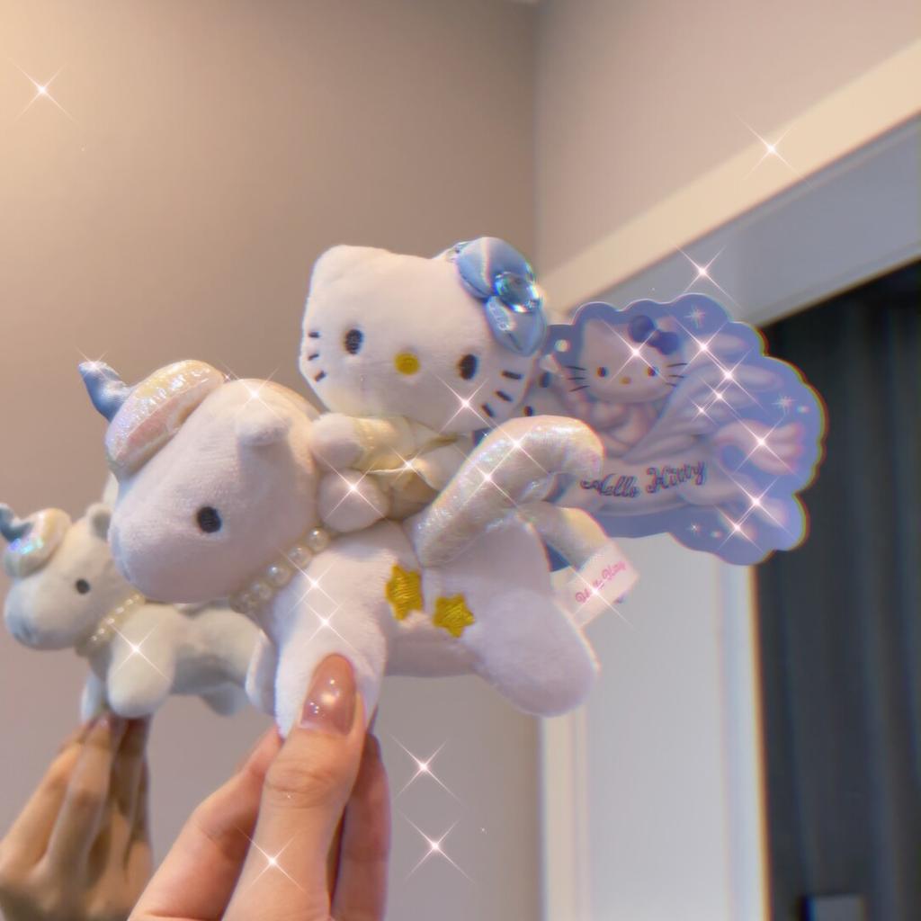 New 12cm Sanrio Plush Doll Keychain Hello Kitty Keyring Kawaii Unicorn Stuffed Bag Charm Surprise Birthday Gifts Sweet Pendant