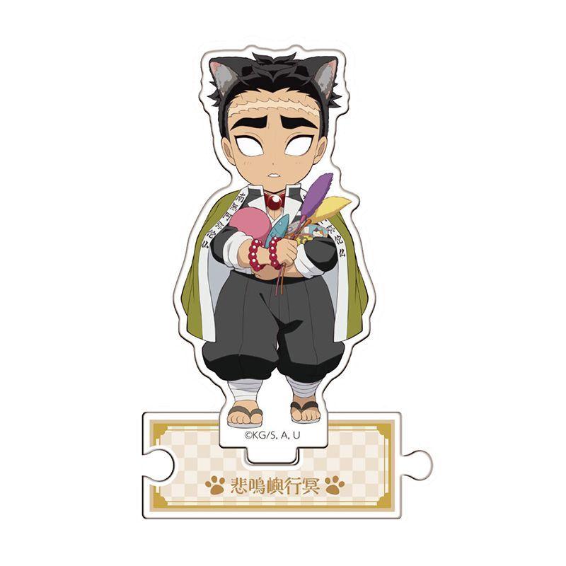 Giyu Cat Ears Figure Q Acrylic Stand Mini Tanjiro Cute Cat Standing Plate Zenitsu Acrylic Ornaments Collectible Accessory Toys