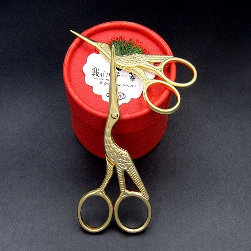 Gold Vintage Stork-Shaped Embroidery Sewing Trimming Dressmaking Craft Shears Cross Stitch Carbon Steel Scissors Mini Scissors