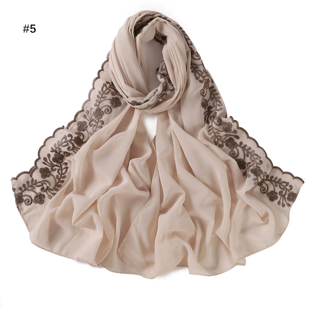 Embroidery Lace Chiffon Hijabs For Women Vine Heavy Pearl Industry Edge Long Scarf Light Scarf Headscarf Shawl Turban Ramadan