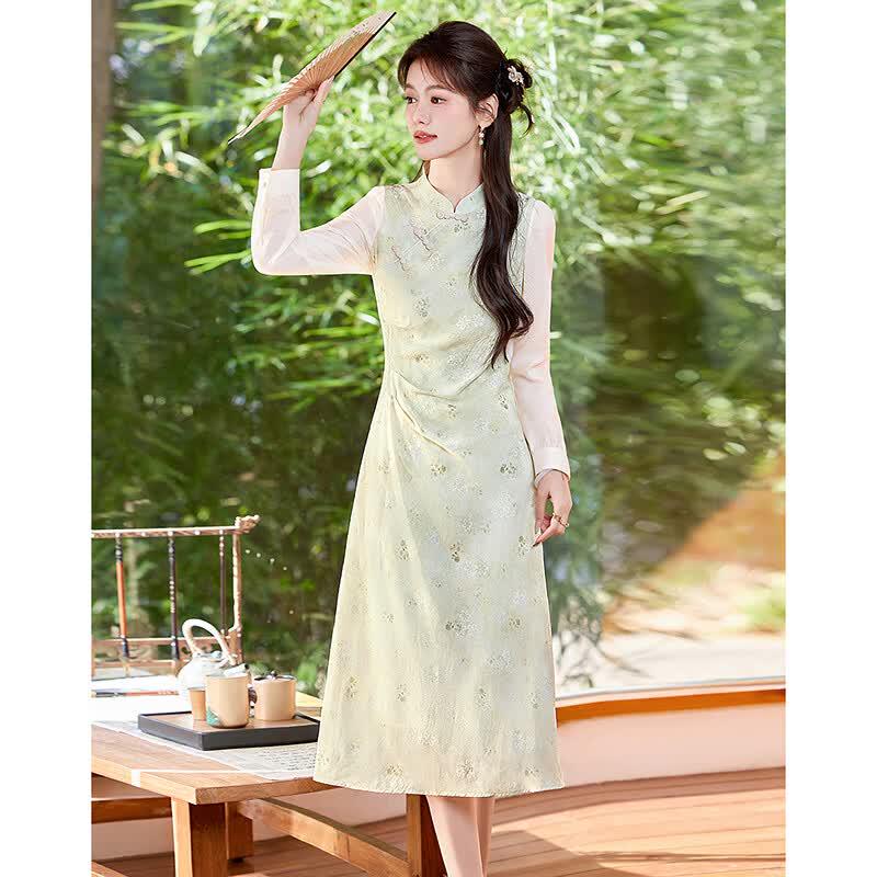 Elegant New Chinese Style Textured Print Dress