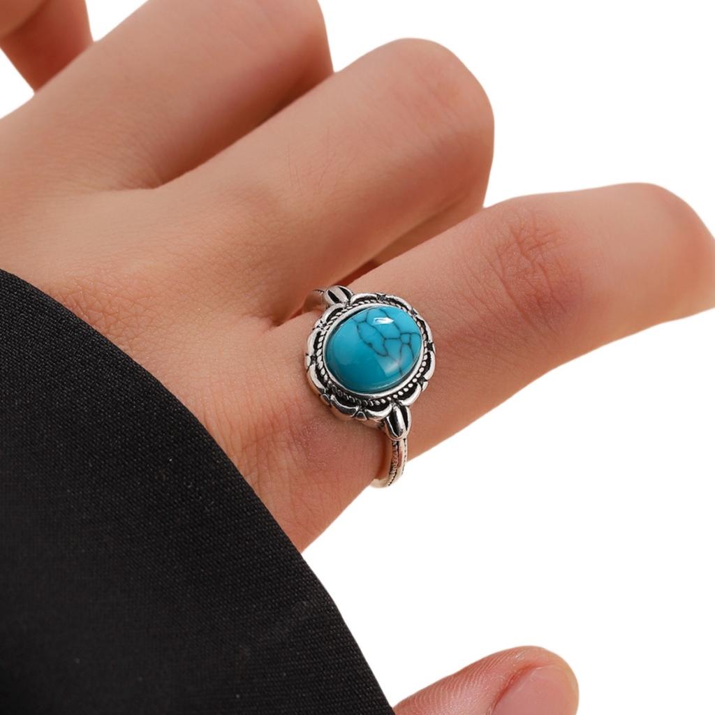 Vintage Ring Oval Turquoise Ring Ethnic Style Adjustable Ring