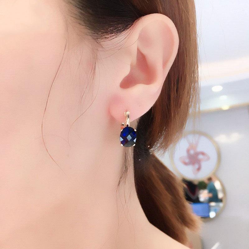 Purple Gold-Plated Rose Gold Inlaid Oval Egg Surface Bluestone Earrings Fashion Temperament Earrings