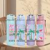 1PC In My Summer Era Beach Pattern 750ml Color Plastic Sports Water Bottle Leakproof Flip Straw Lid Suitable for Sports Office Home Use