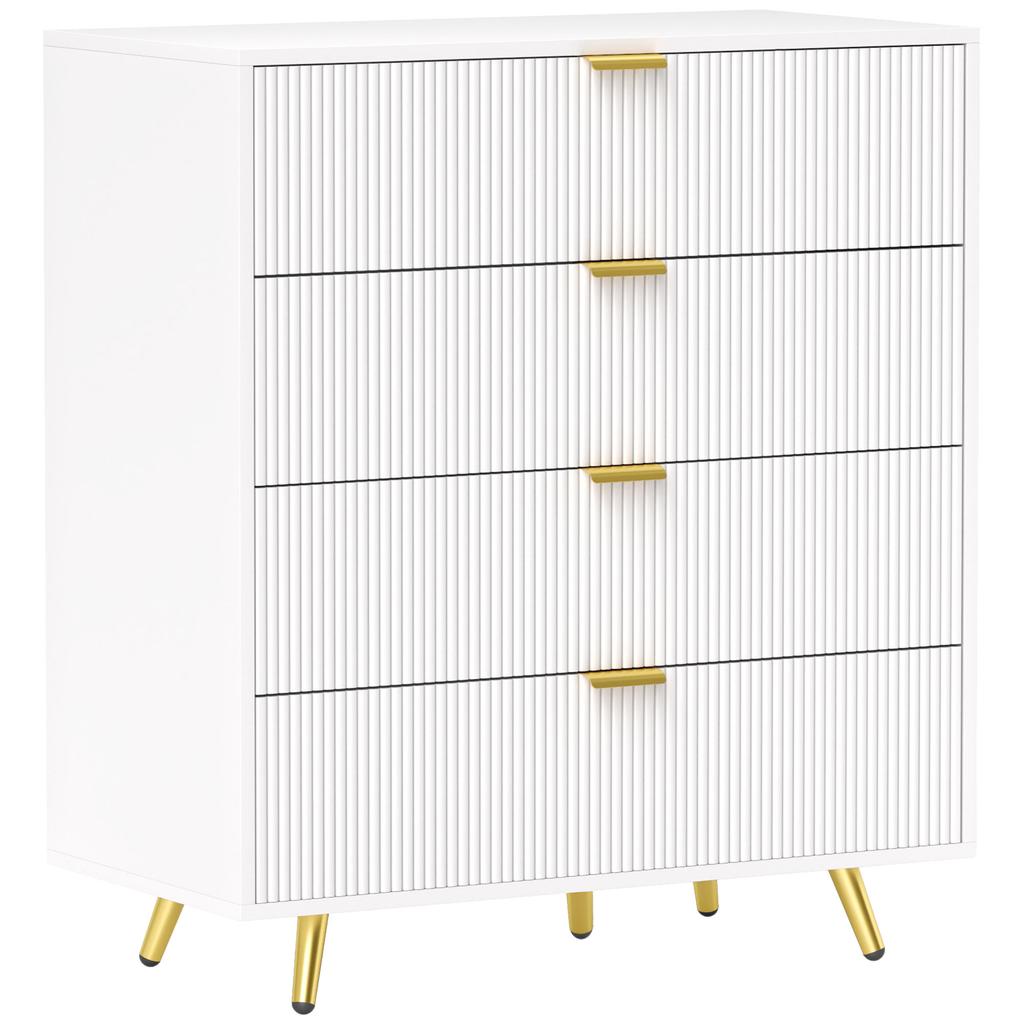 Elegant Four Drawer Bedside Table White