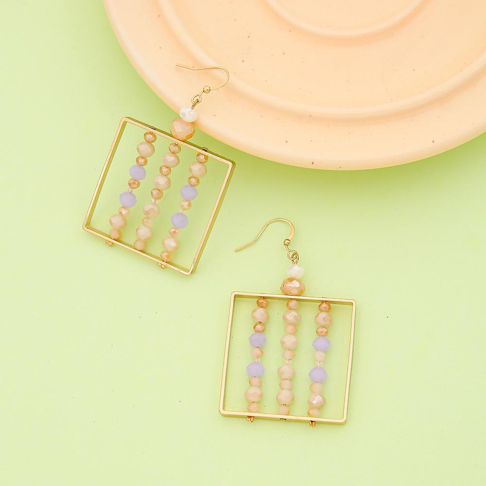 Square Hollowed-Out Color Block Beaded Earrings for Women