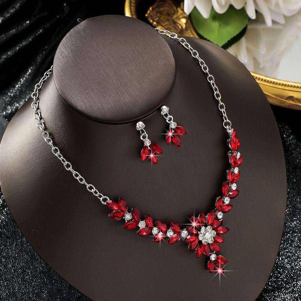 Luxury Necklace Earrings Set Exquisite Crystal Necklace Set Rhinestone Jewelry Set  Banquet