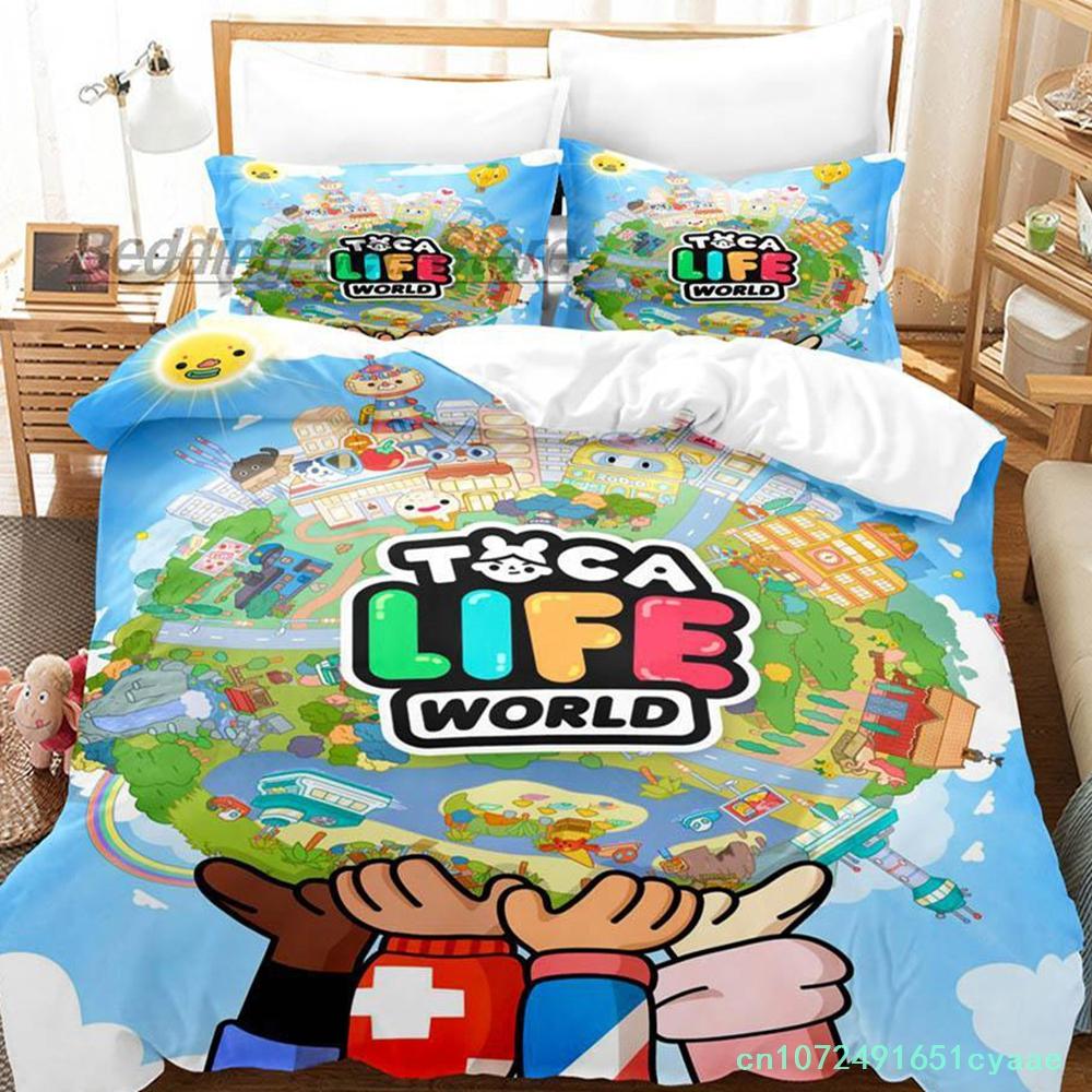 Toca Life Bettwäsche-Set Einzelbett Twin Full Queen King Size Bettwäsche-Set Aldult Kinderzimmer Bettbezug-Sets 3D-Druck Kawaii Anime