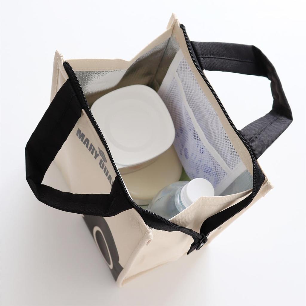 MARY QUANT Insulated Lunch Bag (BlackZippered) for School, Cooler, and Bento (VerticalWith Pocket) 192101-0005-02