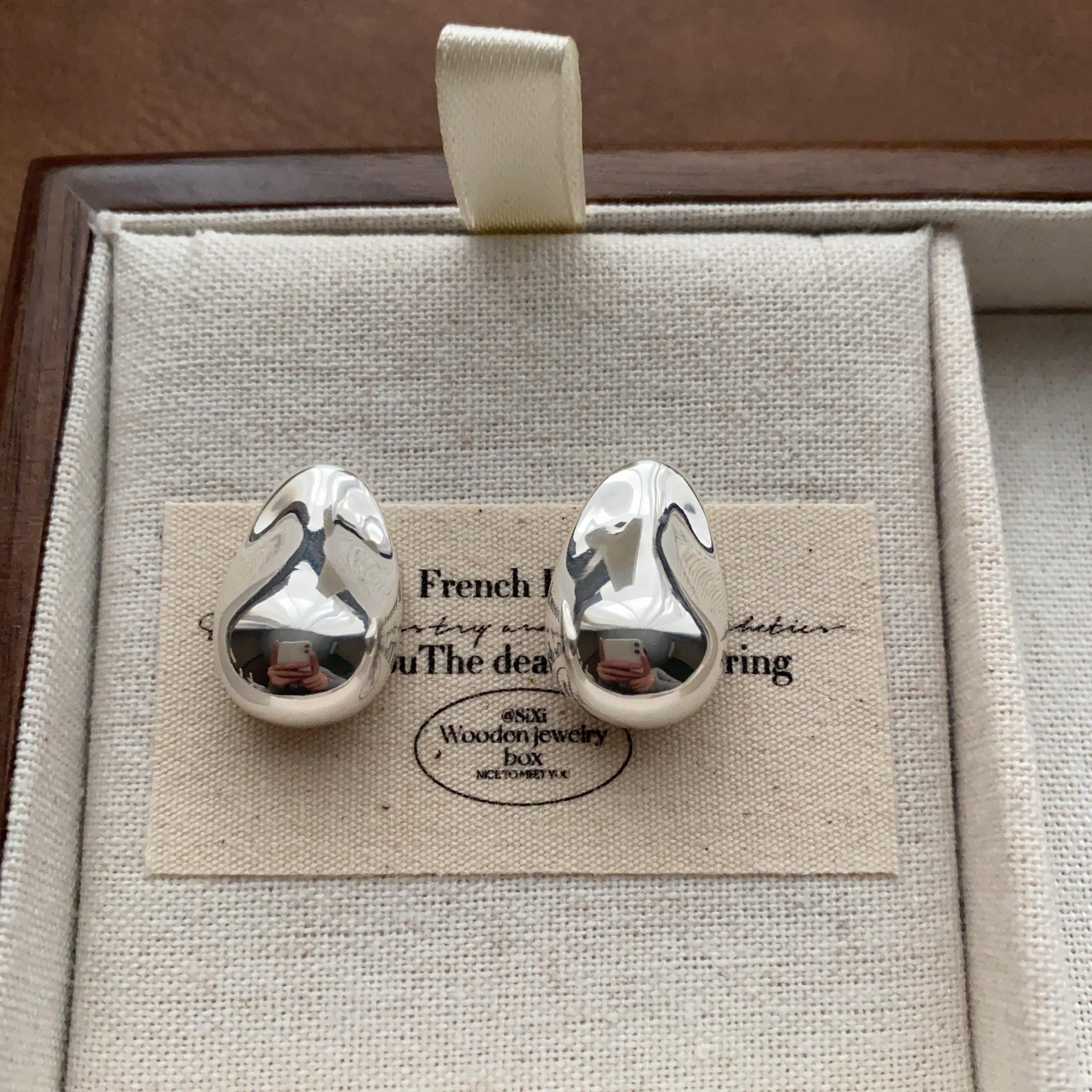 Irregular round metal brushed stud earrings retro natural personality earrings