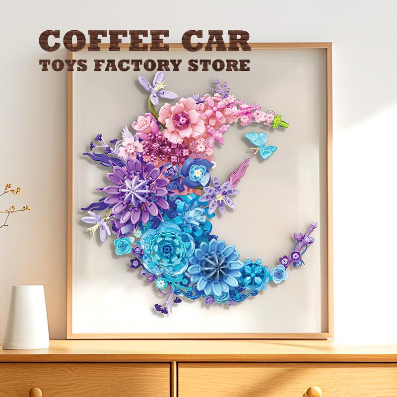 Non-Toxic Creative Moon Flowers Building Blocks Home Decoration Romantic Bouquet Moc Bricks Wall Decor Eternal Plant Children Friend Kid Gifts