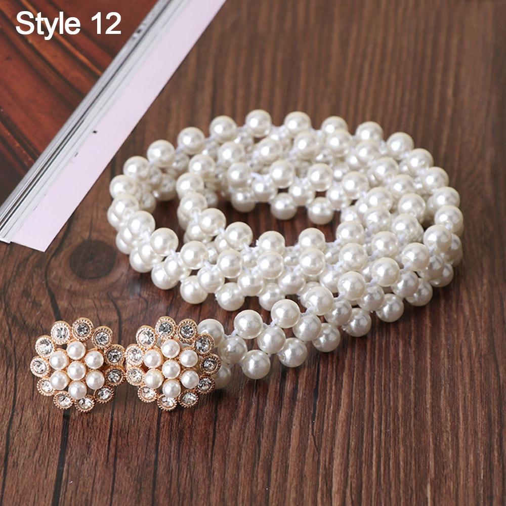 Ladies' Elastic Rhinestone Waist Chain Thin Drawstring Belt Fashion Pearl Waist Belt  For Women