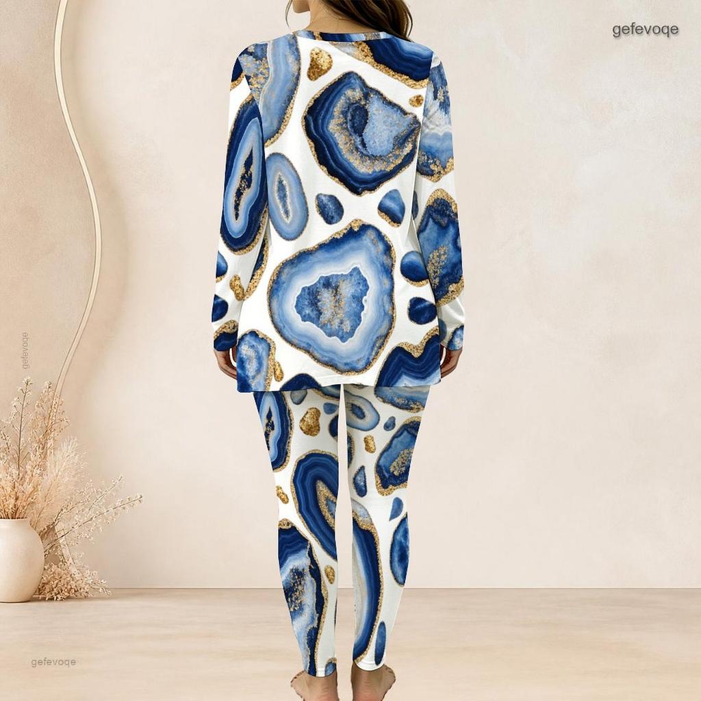 Women Plus Size White Red Black Printed Two Piece Set Round Neck Long Sleeve Longline Top Fitted Pants