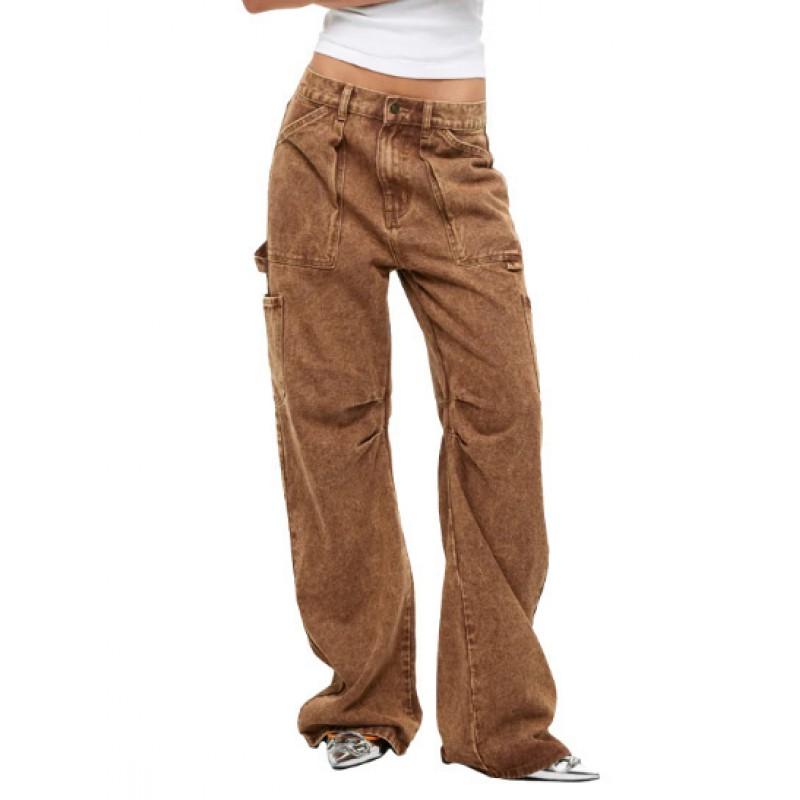 Vintage Loose Fit Low Waist Straight Leg Cargo Jeans Men Women Streetwear