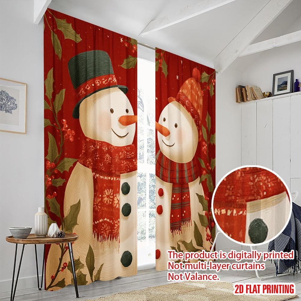 2pcs,2D Plane Printing Curtain Fabric Christmas Snowman1 Versatile Polyester (without Rod) Home Decor Use for Bedroom, Living