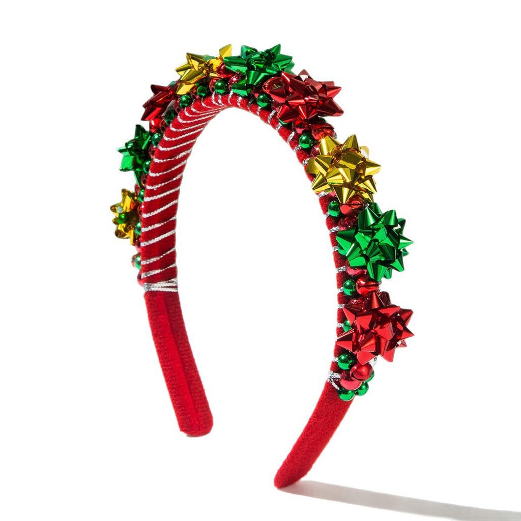 Christmas Headband with Bell Inlay, Christmas Floral Accessories, High-End Shiny Party Holiday Headband for Women