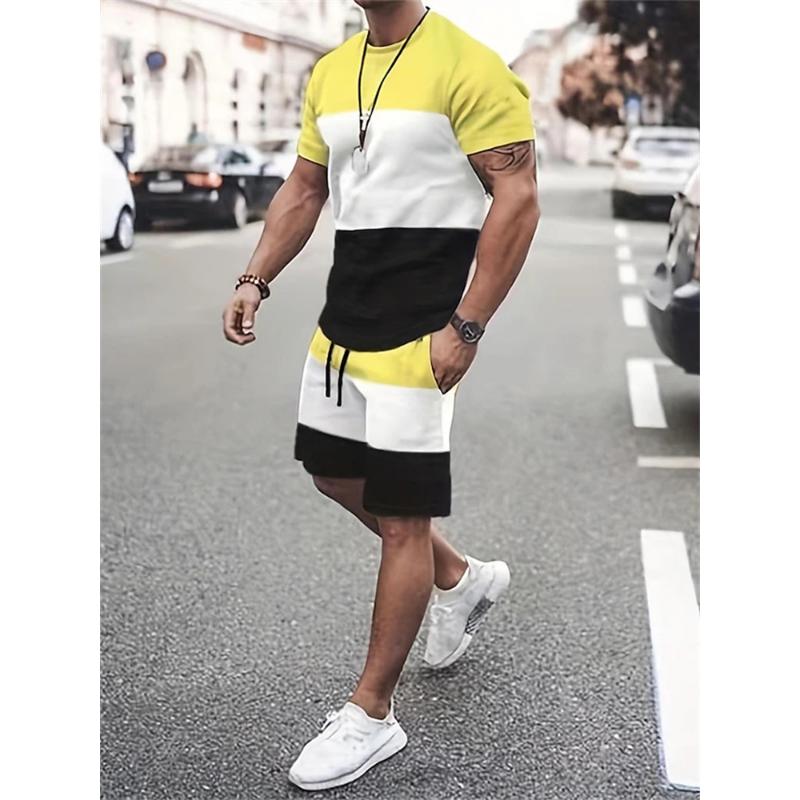 Sommer Herren Sportbekleidung Großer Zweiteiliger Retro Casual Street Suit 3D Einfach Bedruckter Strandanzug Herren T-Shirt Shorts Sportbekleidung
