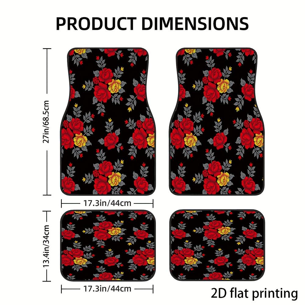 4pcs Car Floor Mats, Red Rose Floral Pattern, Universal Car Mats, Made Of Polyester Fiber, Automotive Decorative Additions, Suit