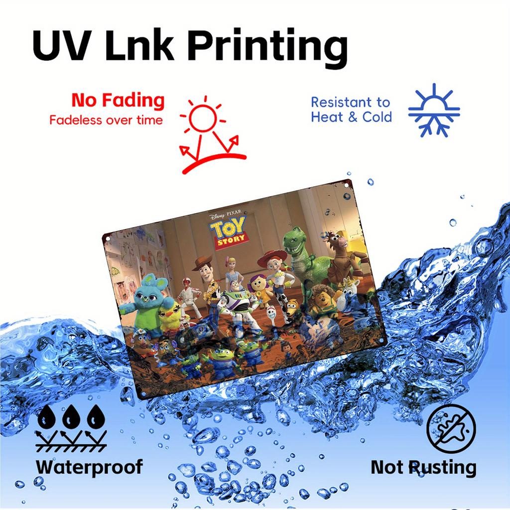 1pc Toy Story Metal Tin Sign - Officially Licensed Buzz Jacket & Woody Retro Wall Art with Jessie, Bullseye,, Mr. Potato, Bo Pee