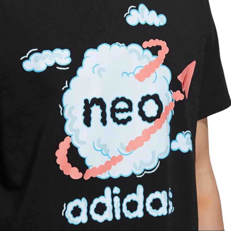Adidas Neo Letter Print Breathable Casual Sports Round Neck Short Sleeve T-Shirt Unisex Tops Black HS8854