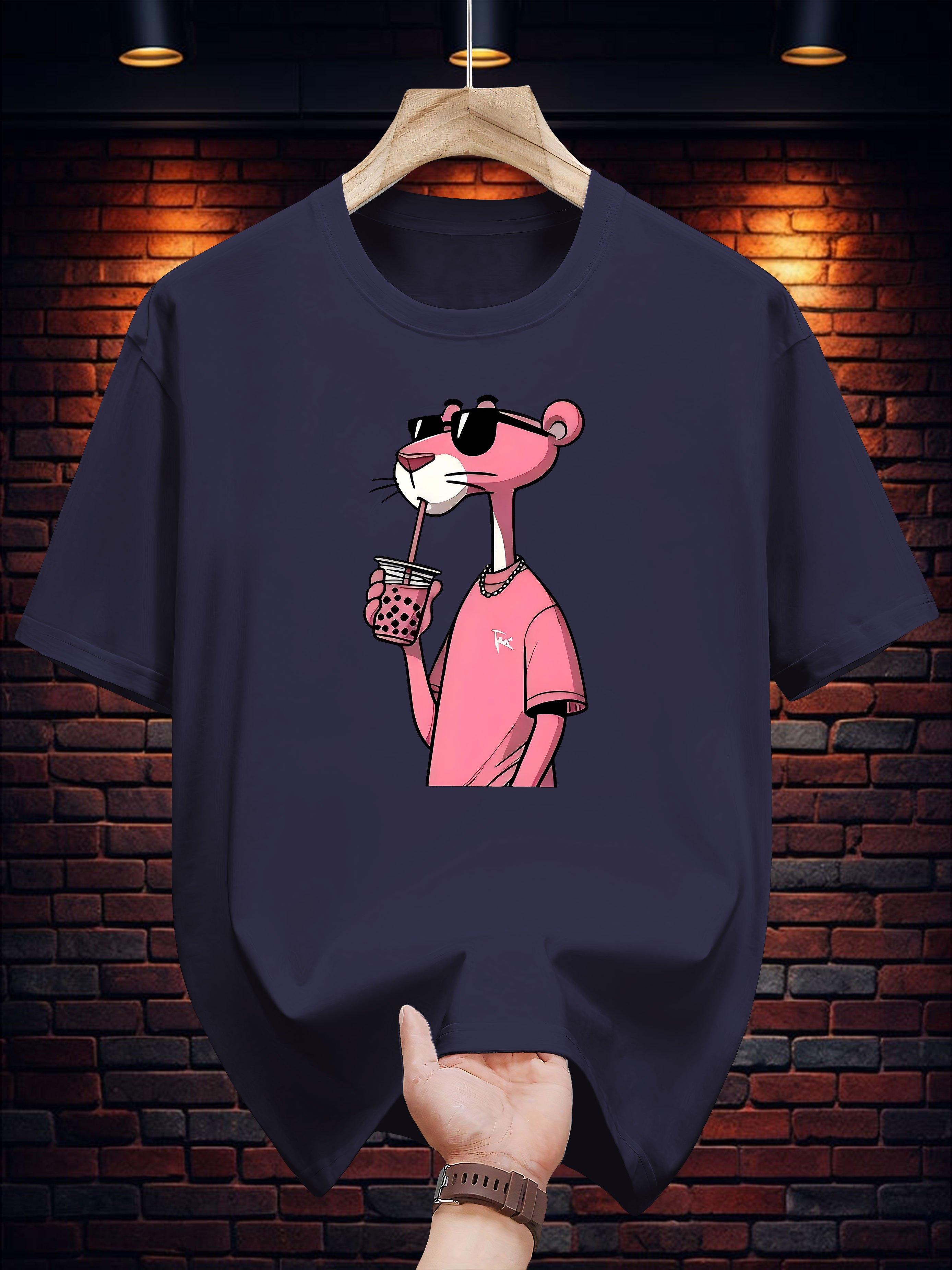 Graphic T-shirt - Black Casual Short Sleeve Tee with Pink Cartoon Character Print XL
