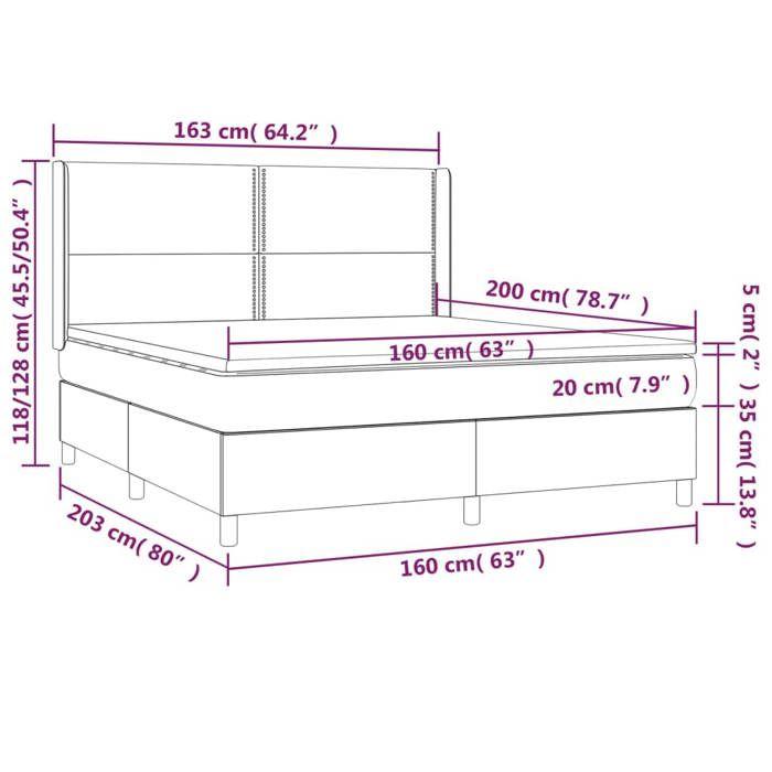 VidaXL Sommier à Lattes de Lit avec Matelas et LED, Lit Rembourré, Lit Double, Lit Adulte de Chambre à Coucher Intérieur, 3138806