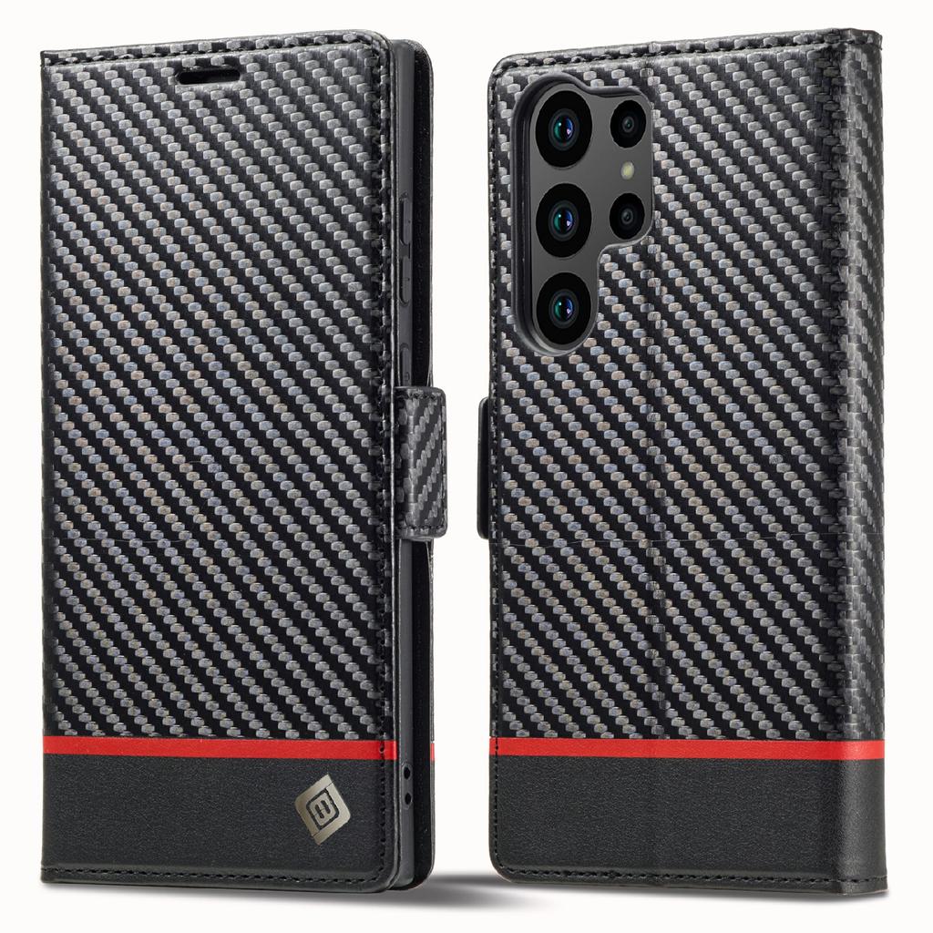 LC.IMEEKE For Samsung Galaxy S26 Ultra Wallet Case Carbon Fiber Texture Leather Phone Cover