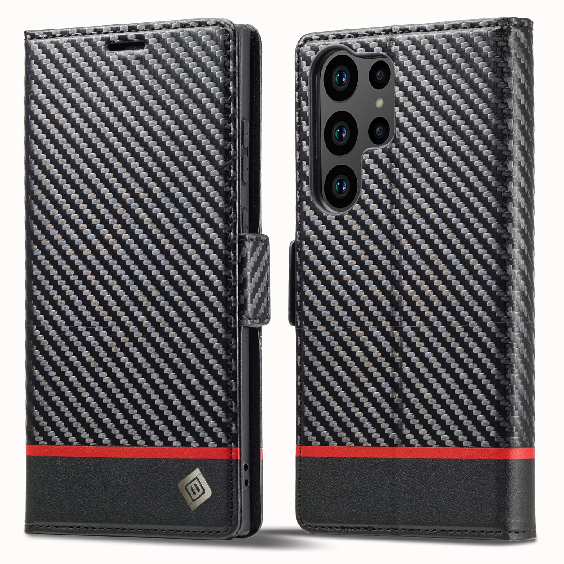 LC.IMEEKE For Samsung Galaxy S26 Ultra Wallet Case Carbon Fiber Texture Leather Phone Cover