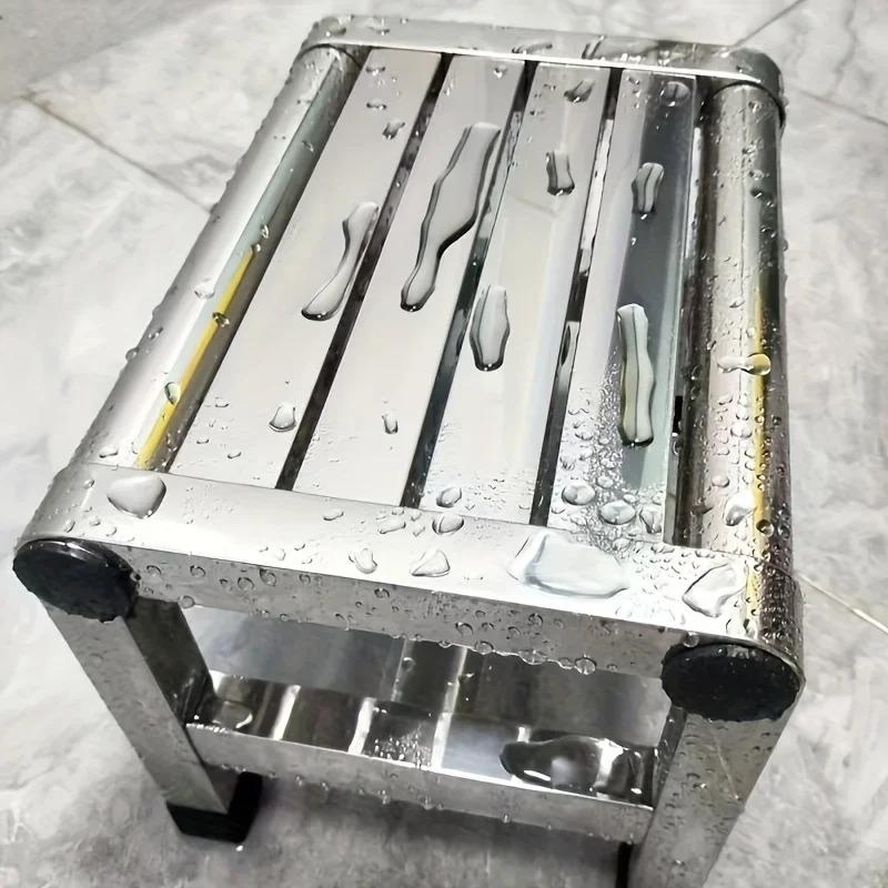 1Pc Multi-purpose Stainless Steel Stool - Durable Thick & Sturdy Stool, Ideal for Living Room, Bathroom, Kitchen and Corridors