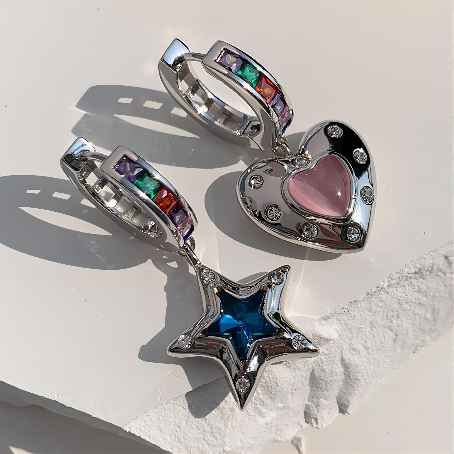 

Cute Romantic Heart Star Copper Zirconia Pendant Earrings For Women Gold/Silver Color Metal Crystal Earring Party Daily Jewelry