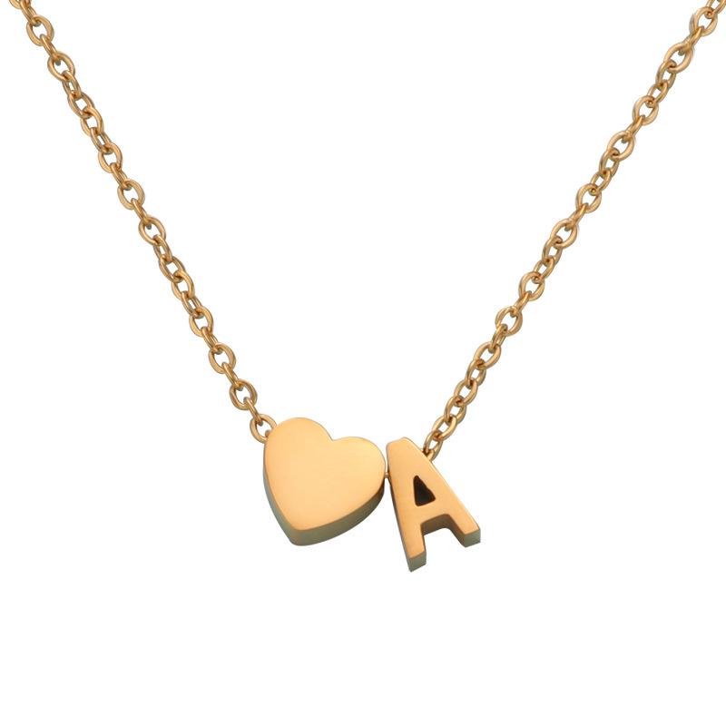 Stainless Steel Gold Heart & Alphabet Bead Necklace A-Z