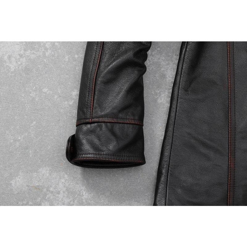 Jachetă de piele ocazională pentru bărbați, dimensiune chinezească, haină moale din piele de vacă naturală.