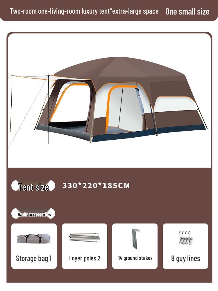 

Большая двухслойная штормоустойчивая палатка для 5-12 человек - две комнаты, жилая зона, складное, портативное оборудование для кемпинга на открытом воздухе. 4-6 people кофейный