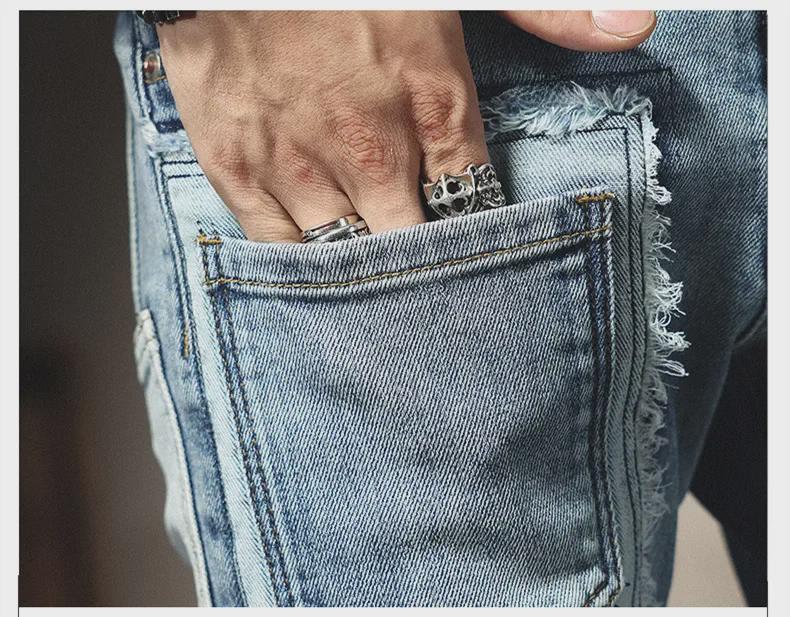 Pánské trendy záplatované roztrhané úzké džíny: Podzimní & Zimní Kalhoty Slim Fit