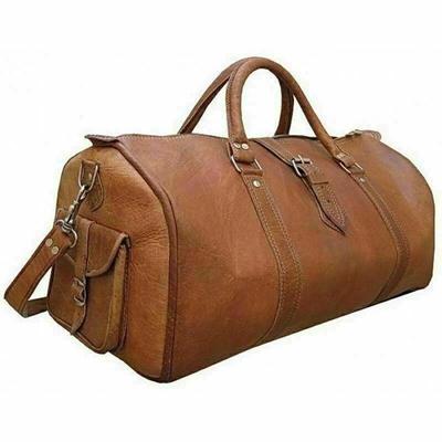 Genuine Goat Leather Travel Bag Duffel Gym Men Brown Duffle Overnight Luggage