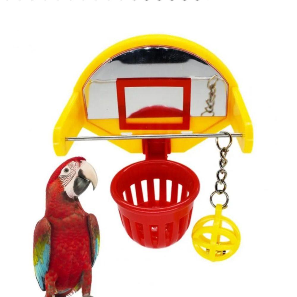 Random Color Bird Cage Mirror with Bell Hanging Parrot Basketball Toy  Parakeet