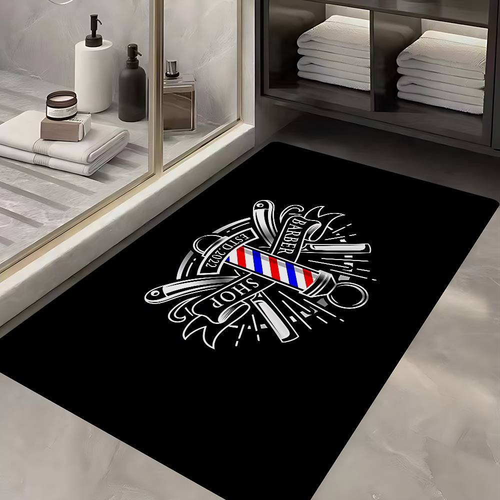 Barber Shop Fashion Floor Mat Rectangle Anti-slip Home Soft Badmat Front Door Indoor Outdoor Mat Welcome Doormat